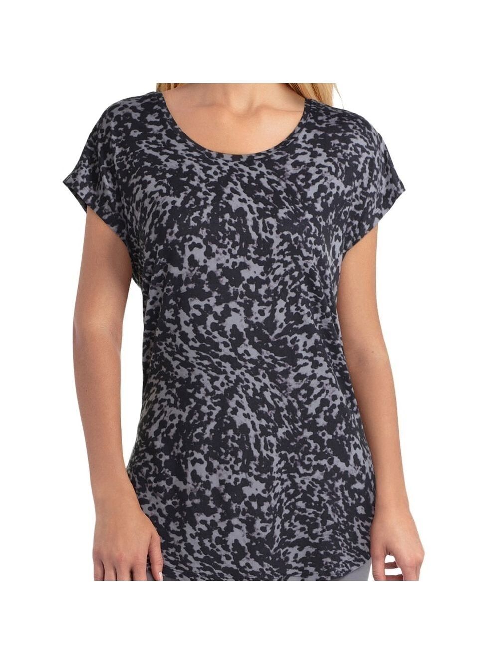𝅺H HALSTON STUDIO Scoop Neck Patterned High/low T-shirt ABSTRACT ANIMAL